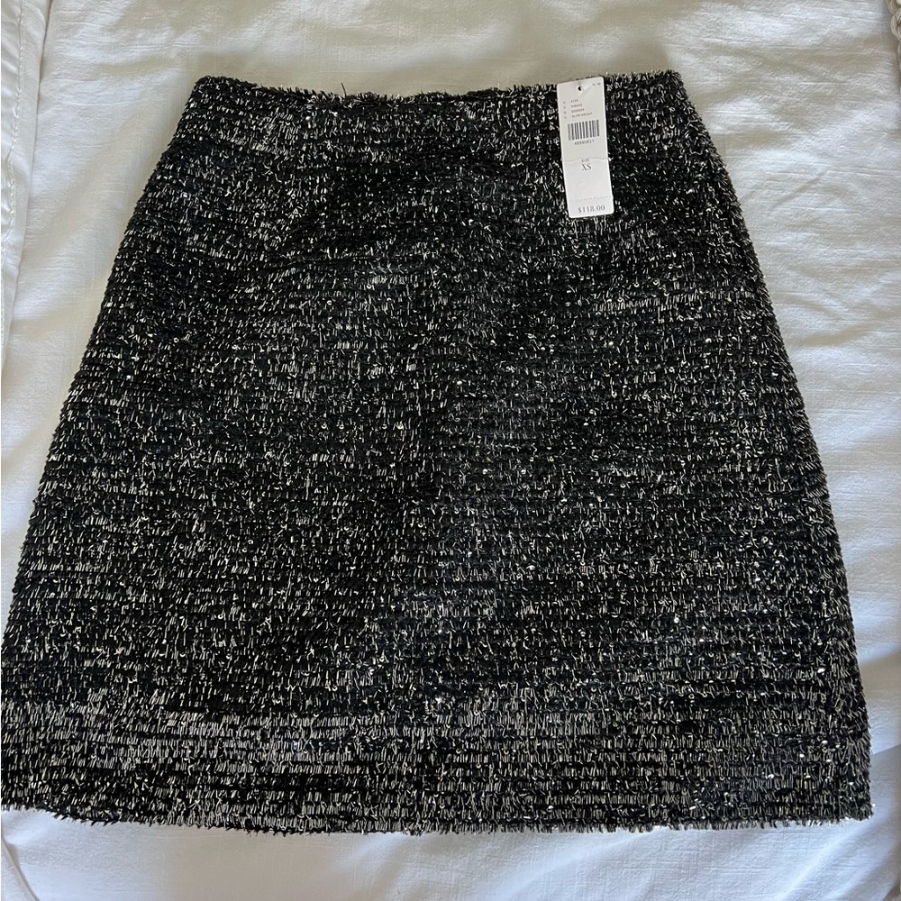 NWT ANTHROPOLOGIE HUTCH MINI SKIRT BLACK AND SILVER METALLIC TINSEL & SEQUINS XS